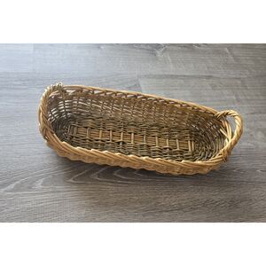 Wicker Rattan bread Basket with Handles 16"x7" Vintage